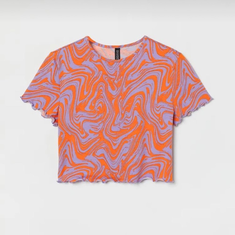 H&M Psychedelic Retro Y2K Wavy Crop Top